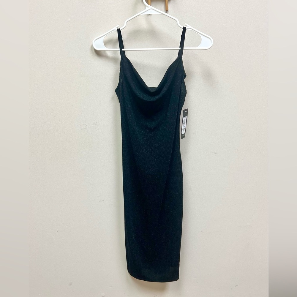 BNWT 🖤✨ Bebe Sparkly Spaghetti Strap Cowl-Neck Maxi-Dress